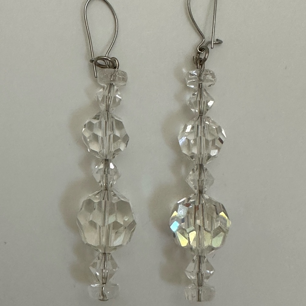 Drop Earrings with Vintage Clear Glass Beads NWOT